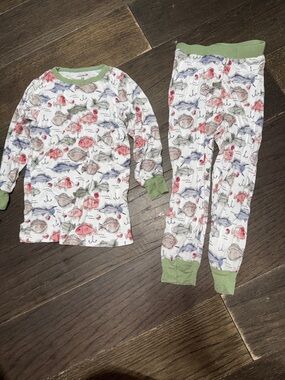 Kids Fish Print Pajama Set with Green Trim